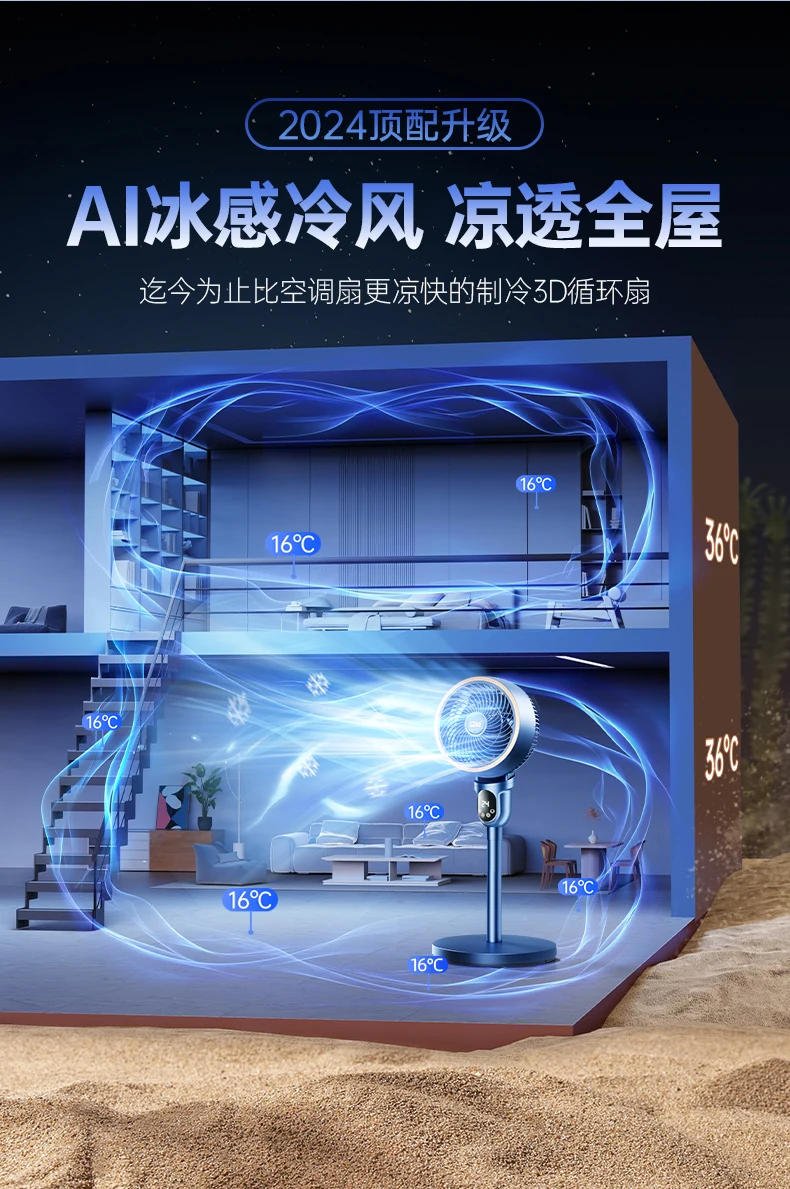 Description Picture 2 of itemElectric fan household ultra-quiet floor fan desktop refrigeration air conditioner high wind circulation fan energy saving 2024