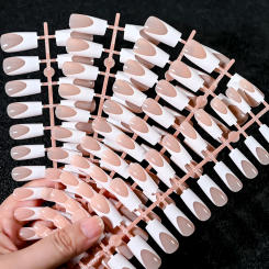 120pcs Long Coffin Nude French Tip Press-on Nails Square Ballerina Almond Soft Gel Fake Nail DIY Full Cover Manicure False Nails