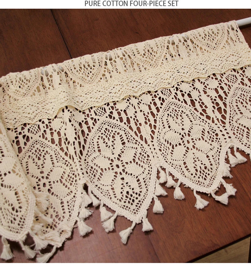 Description Picture 5 of itemRetro Crochet Curtains Valance Kitchen Window Curtain Tiers Rod Pocket Farmhouse Short Curtains for Room Divider Doorway Curtain