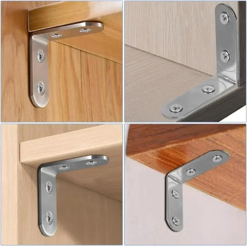 Description Picture 4 of itemStainless Steel L Shaped Corner Brace Metal L Right Angle Connector Brackets for Furniture Cabinet Support Frame Shelf Fasteners