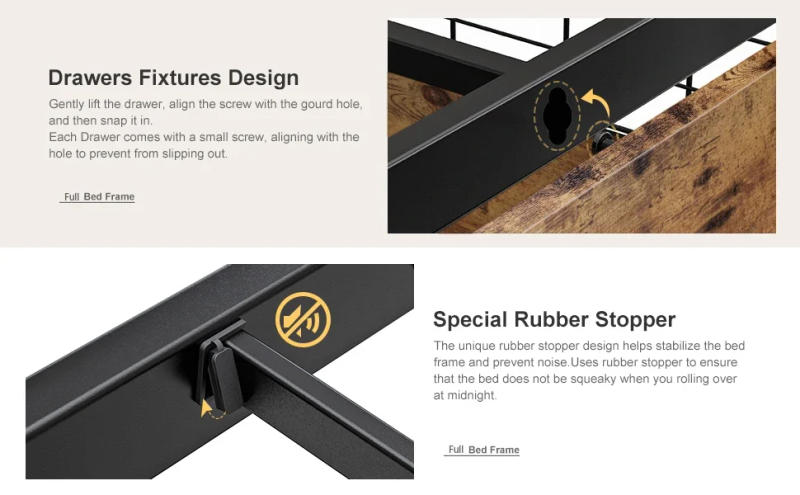 Description Picture 4 of itemQueen Bed Frame with Storage Headboard and 4 Drawers LED Lights Metal Platform Non-Slip without Noise No Box Spring Needed