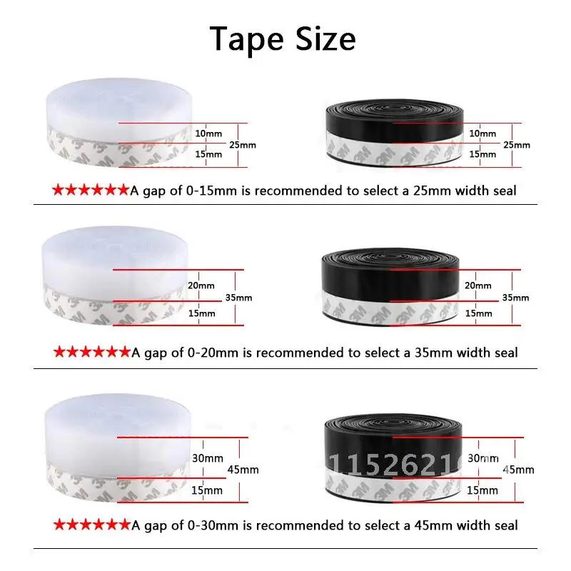 Description Picture 5 of item1M/5M Length Window Door Bottom Self Adhesive Silicone Rubber Seal Weathering Strip Door Sealing Bar Window Sealing Tape 3 Color