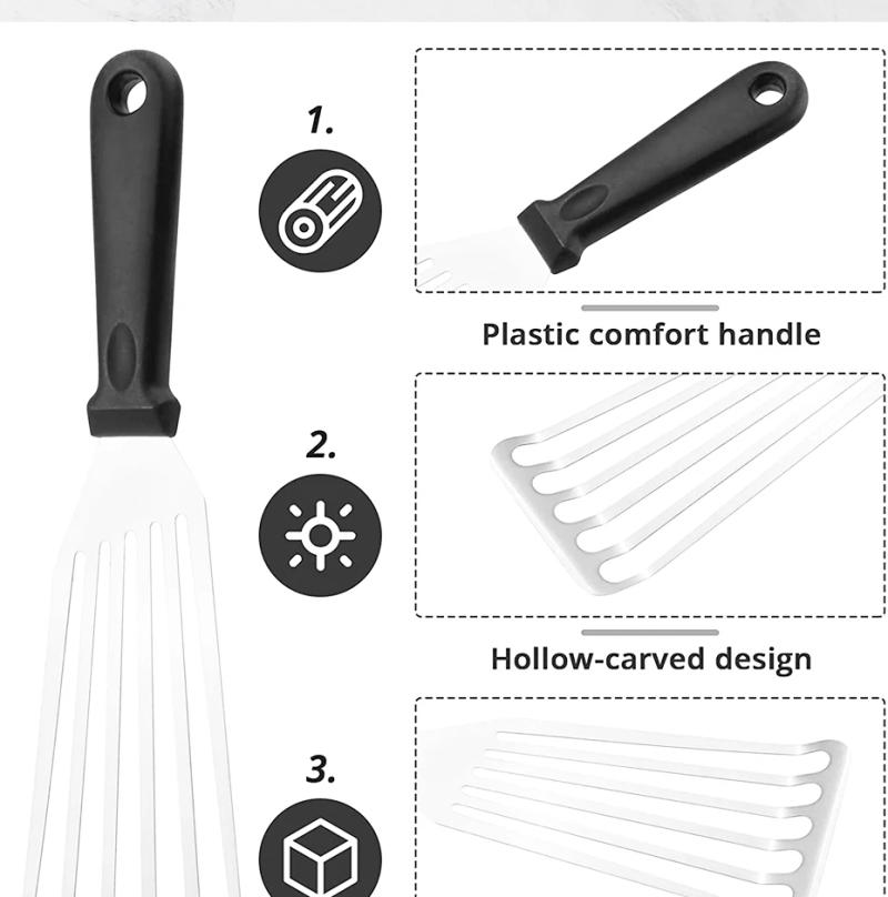 Description Picture 6 of itemKitchen Frying Spatula Non-slip Stainless Steel Slotted Turner & Fish Spatula Leaky Shovel Fish Slice Kitchen accessories