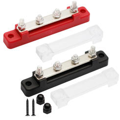 12V Power Distribution Block 100A Bus Bar Terminal Block with Cover M4 Terminal Studs M6 Terminal Screw 48VDC 300VAC