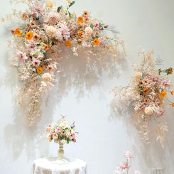 Artificial Pink Flower Wedding Arches Corner Hanging Floral Row Custom Wall Backdrop Arrangement Welcome Sign Props Table Flower