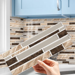 12PCS Classic Marble Crystal Gloss Kitchen Stickers Waterproof Oil-proof Self-adhesive Kitchen Tile Stickers