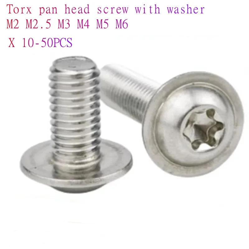 Description Picture 4 of item5-50pcs Torx washer head screw M2.5 M3 M4 M5 M6 m8 304 Stainless Steel Six Lobe With Collar
