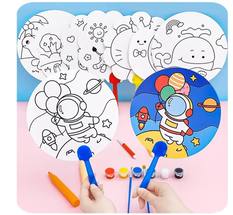 Description Picture 5 of item8Pcs Cartoon Cute Graffiti Painting Summer Fan Toys for Kids Birthday Party Favors Baby Shower Pinata Filler Kindergarten Gifts