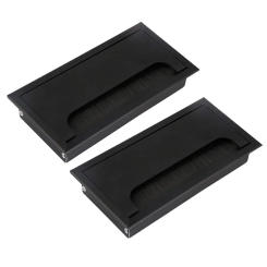 Black Aluminum Alloy L 160mm Table Desk Rectangle Wire Cable Grommet Hole Cover Outlet Port with Brush