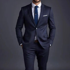 Fashion Navy Blue Men Suits Single Breasted 2 Piece (Jacket+Pants) Business Casual Office Daily Male Clothing