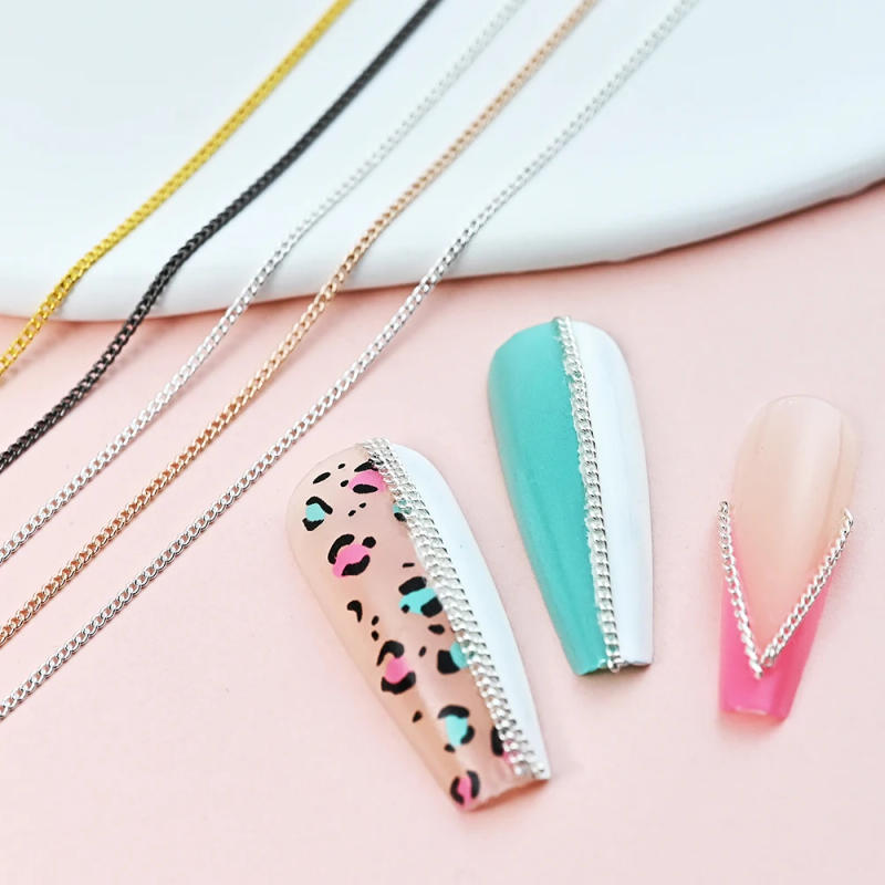 Description Picture 5 of item100cm Gold Silver Metal Chains Nail Charms 3D Nail Art Decorations Rose gold/Black Punk Chain Nail Art Rhinestones DIY Jewelry