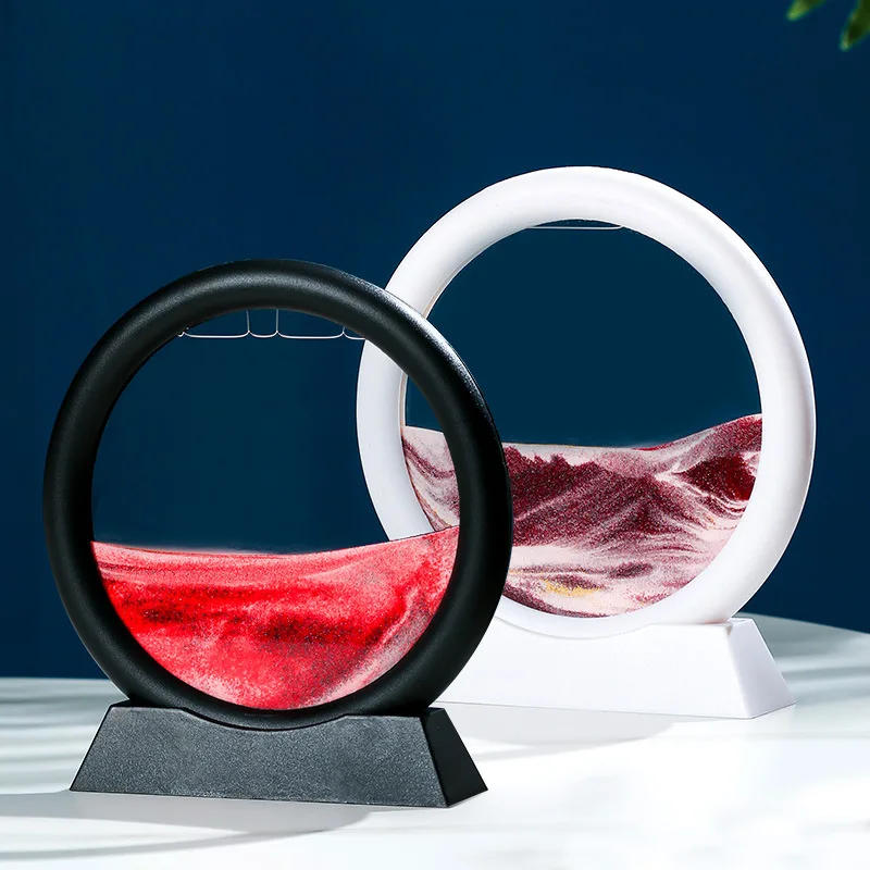 Description Picture 4 of item3D Moving Sand Art Picture Round Glass Deep Sea Sandscape Hourglass Quicksand Craft Flowing Painting Office Home Decor Gift