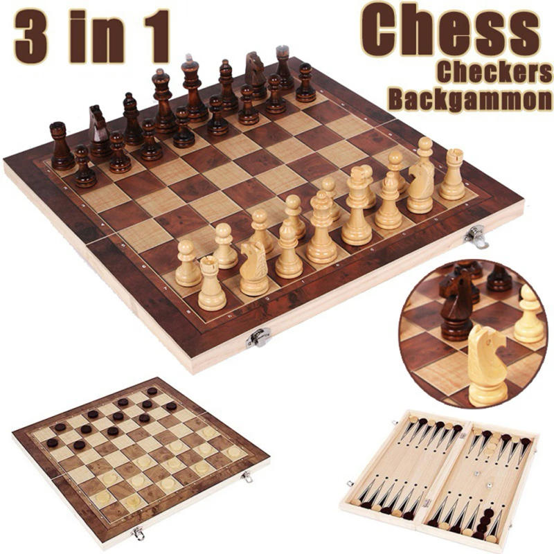 Description Picture 6 of item3 in 1 Chess Game Board Folding Storage Wooden Chess Board Sets Exquisite Chess Set Chess and Checkers Game Set