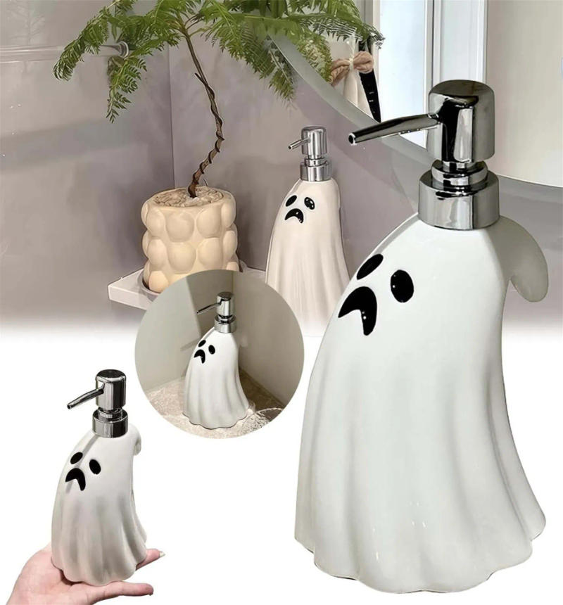 Description Picture 6 of itemCreative Ghost Soap Dispenser Goth Style 380ml Black Transparent Reusable Soap Dispenser Halloween Household Bathroom Supplies