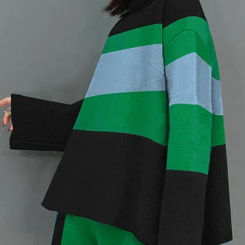 Beautyblue Women's Sweater Green High Neck Pullovers Casual Vintage Flared Sleeves Loose Outerwears Keep Warm Tops for Female