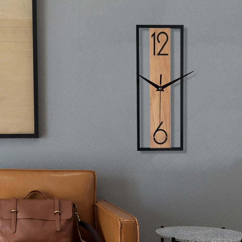 Description Picture 5 of itemRectangular wood grain wall clock for quiet decoration in homes and offices used in living rooms bedrooms and dining rooms