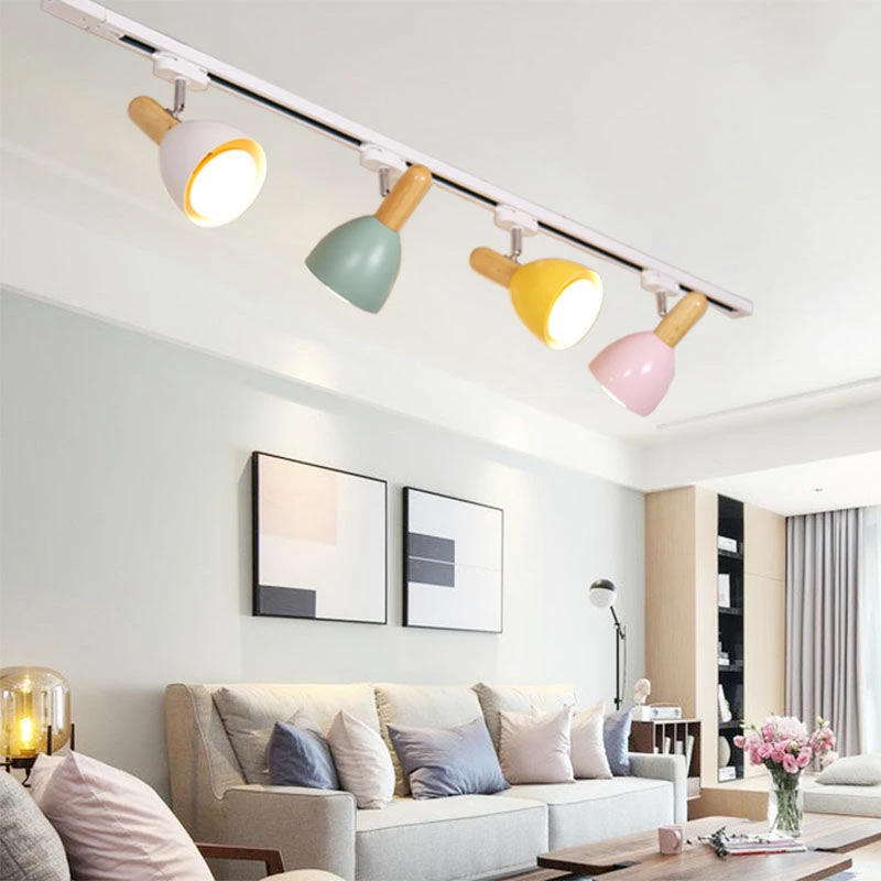 Description Picture 2 of itemRotatable 15W LED Track Light Nordic Wooden Ceiling Track System Spotlight for Living Room Background Wall Bedroom Kids Room