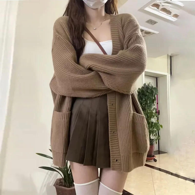 Description Picture 4 of itemAutumn Winter Women Cardigan Sweater Coats Fashion Female Long Sleeve V-neck Loose Knitted Jackets Casual Sweater Cardigans
