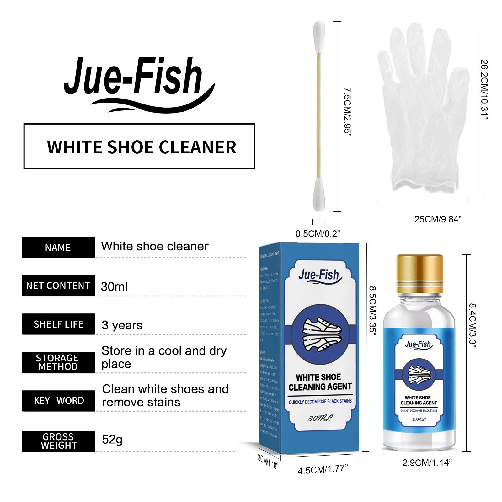 Description Picture 6 of itemJue-Fish White Shoes Cleaner Yellow Edge Removal Sneaker Stain Dirt Leather Sport Shoes Decontamination Shoes Whitening Cleanser