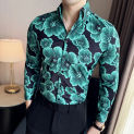 Luxury Long Sleeved Flower Printed Shirt for Men Korean V-Neck Slim Fit Men's Tuxedo Shirts Plus Size Prom Floral Men Clothing