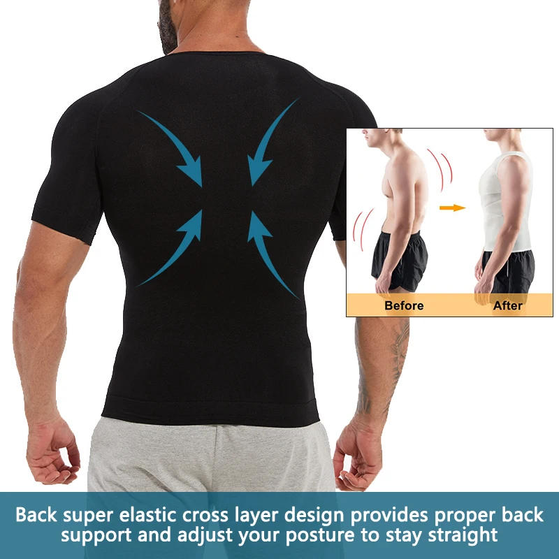 Description Picture 6 of itemMens Slimming Compression Shirt Body Shaper V-Neck Undershirt Shirts Workout Abs Abdomen Tummy Control Shapewear Tops