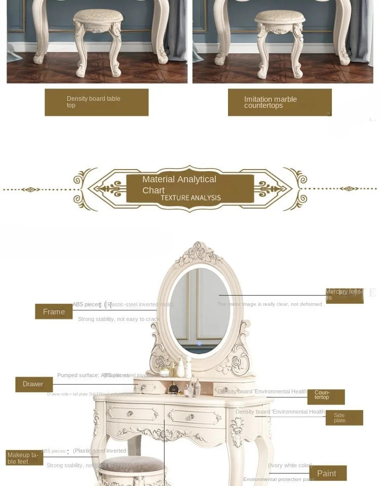 Description Picture 5 of itemEuropean style dressing table bedroom 2021 new light luxury high-end solid wood small makeup mirror dressing table desk desk int