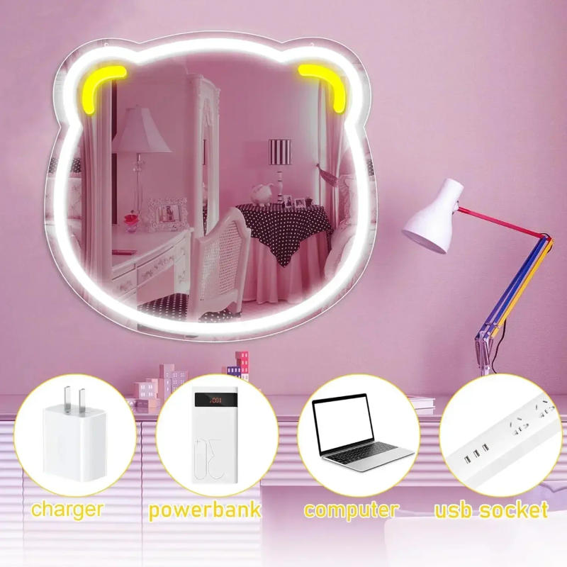 Description Picture 3 of itemBear Mirror Neon Sign For Home Wall Decor LED Neon Light For Bedroom Game Room Decor USB Powered Night Light For Bar Shop Gifts