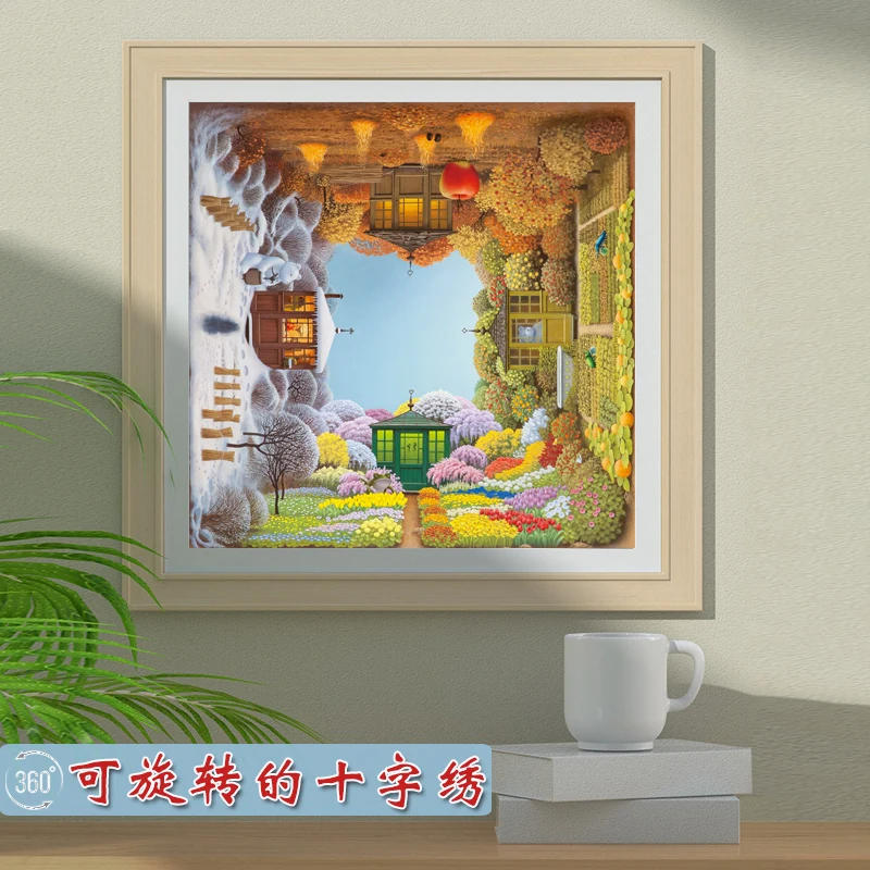 Description Picture 4 of itemDIY Scenery Cross Stitch Complete Kits Embroidery Four Season Garden Painting Printed Fabric Needle Arts&Craft Home Decoration