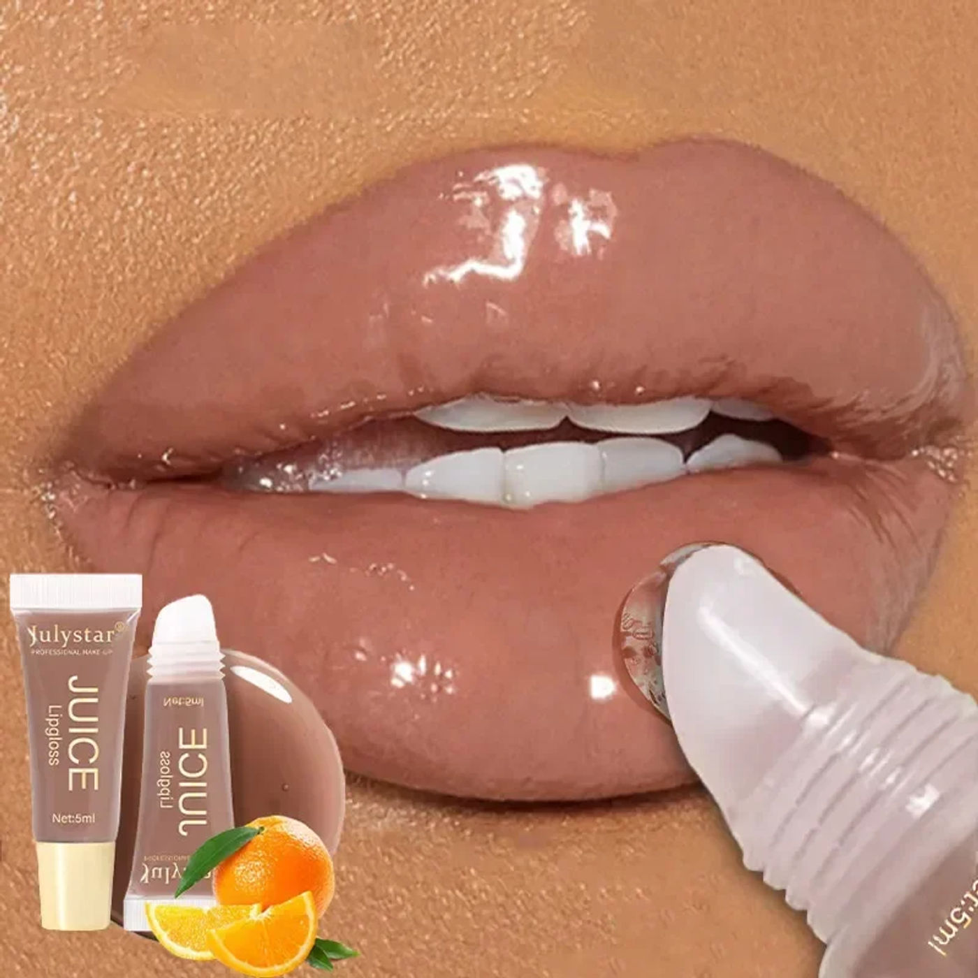 Description Picture 2 of itemNude Brown Plumping Lip Gloss Moisturising Fruit Lip Oil Transparent Fullness Lips Tint Soft Tube Makeup Applicator Beauty Care