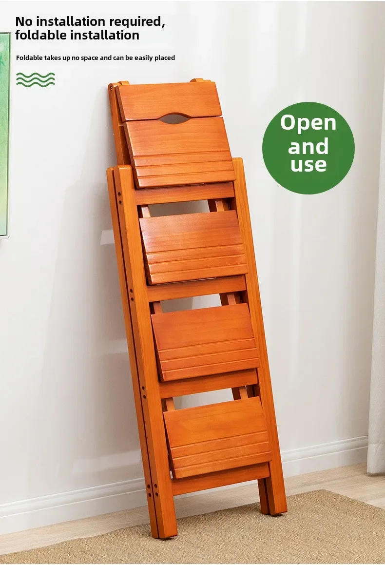 Description Picture 6 of itemWood Natural Climbing Kitchen Stool Multifunctional Ladder Chair Folding Design Ladder Stool Stable Load-bearing Step Ladder