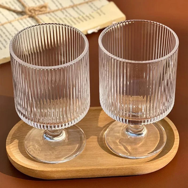 Description Picture 4 of itemRetro Vertical Striped Glass Goblet Transparent Red Wine Cup Whiskey Cocktail Summer Kitchen Coffee Dinkware Gift Forwedding