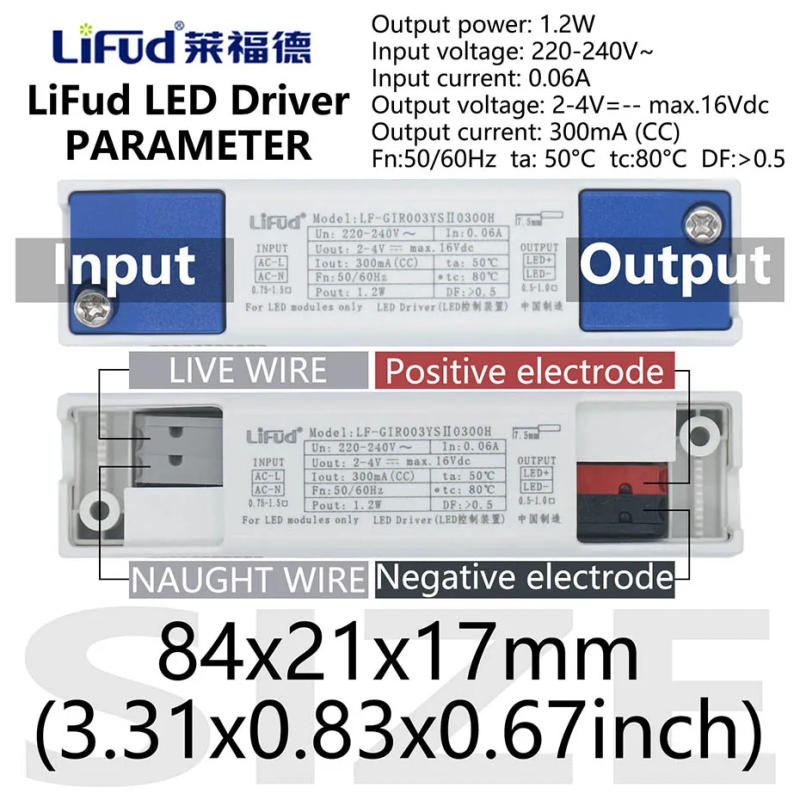 Description Picture 2 of itemNo Flicker Lifud LED Driver DC 2-4V 300mA 350mA 600mA 700mA LF-GIRxxxYS Series AC 220-240V High PF LED Power Supply Transformer