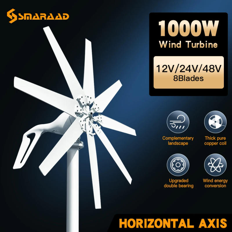 Description Picture 2 of item6kwh Horizontal Wind Turbine 12V 24V 48V With Free Controller and Solar Cell System For Household 220V