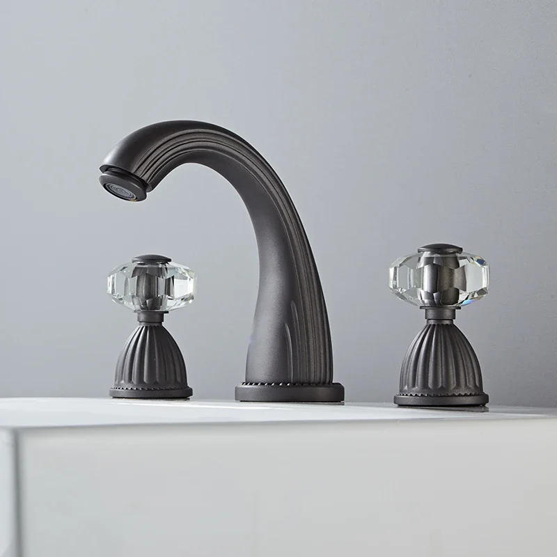 Description Picture 3 of itemBasin Faucet Gun Grey Bathroom Sink 3 Hole Widespread Gold/Black/Chrome Basin Mixer Hot And Cold Water Tap New