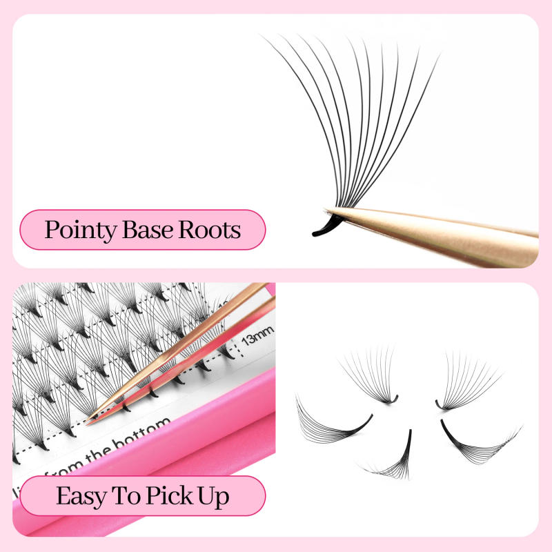 Description Picture 4 of itemXIUSUZAKI 16 Rows Premade Volume Fans Eyelashes Extension 9D 10D 12D 14D 16D Thin Pointy Base Russian Volume Fans False Lashes