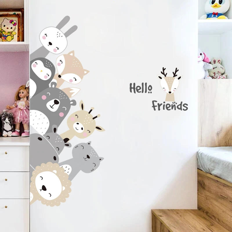Description Picture 3 of itemCartoon Cute Animals Lion Bear Hippo Friends Wall Stickers Door Stickers Kids Room Decorative Wall Decals Deer Nursery Stickers