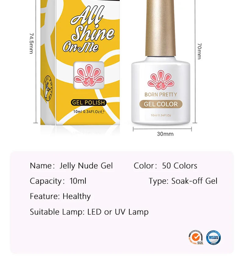 Description Picture 4 of itemBORN PRETTY 10ml Translucent Jelly Nude Gel Nail Polish Colorful  Varnish Semi Permanent UV LED Nail Art  Manicure Gel