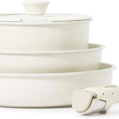 Nonstick Cookware Sets, Non Stick Pots and Pans Set Detachable Handle, Kitchen Cookware Sets with Removable Handle (White 5 PCS)