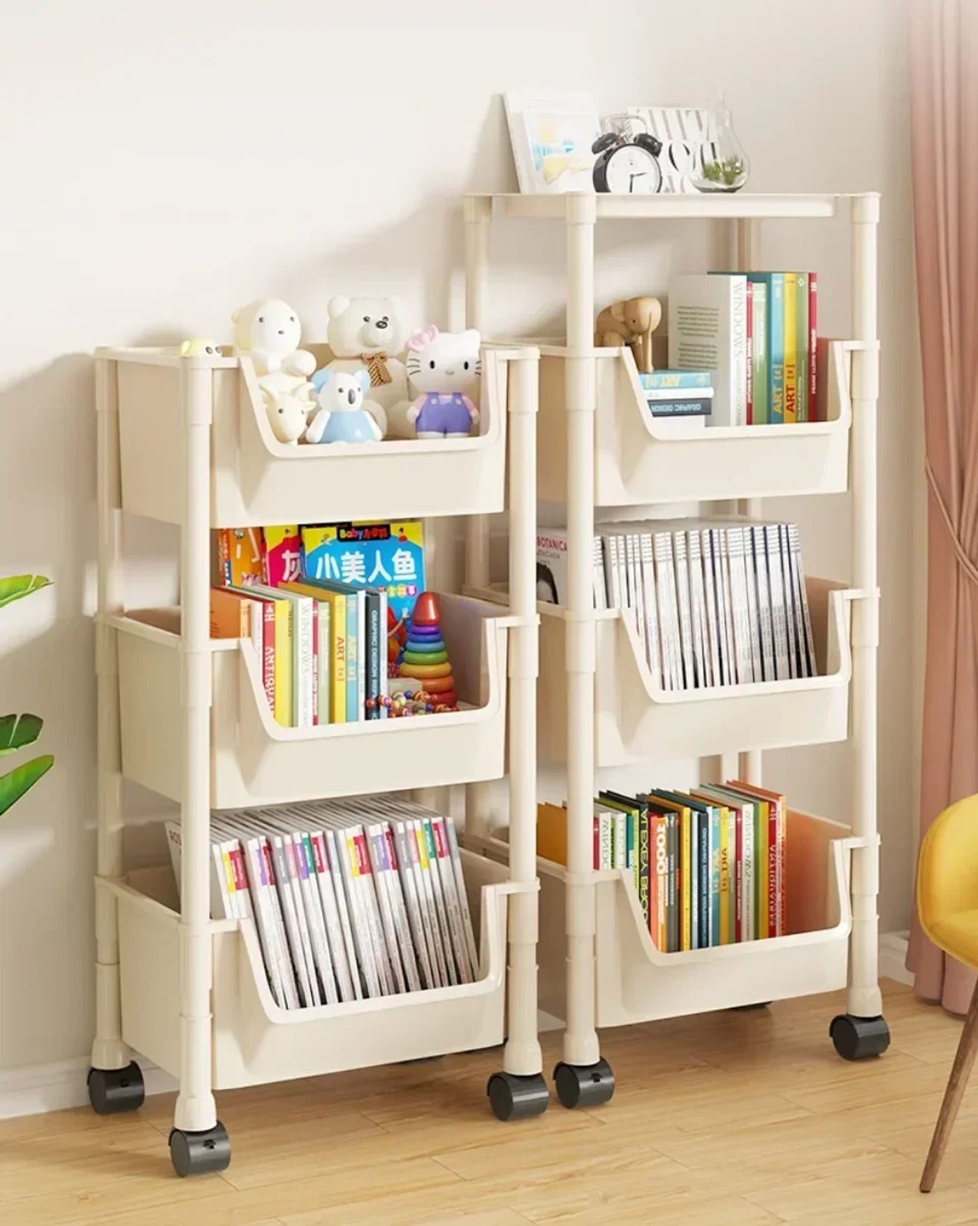 Description Picture 4 of itemPortable Trolley Bookshelf Creative Kitchen Storage Rack Living Room Mobile Display Cabinet Corner Movable Bookshelf With Wheels