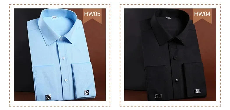 Description Picture 5 of itemQuality Men's Dress Shirts French Cuff Long Sleeved Business Casual Slim Fit Solid Color French Cufflinks Shirts Tuxedo Shirt