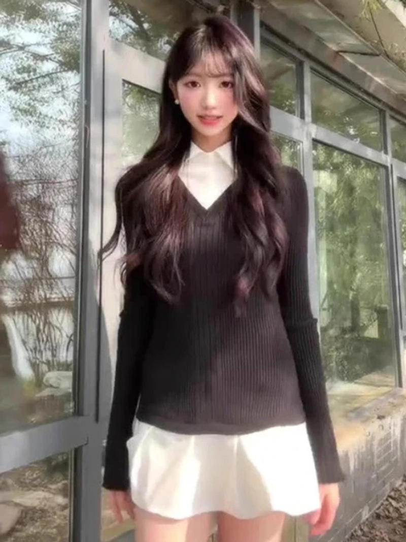 Description Picture 6 of itemAmerican Vintage Shirt Long Sleeve Mini Dresses Women Clothing Slim Fit Polo Neck Black Short Party Dress Korean Fashion Autumn