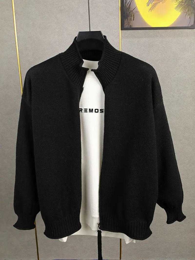 Description Picture 4 of itemAmerican Trendy Brand Sweater Coat Men's Autumn/Winter Zipper Stand Up Neck Lazy Style Jacket Knitted Cardigan Female Clothing