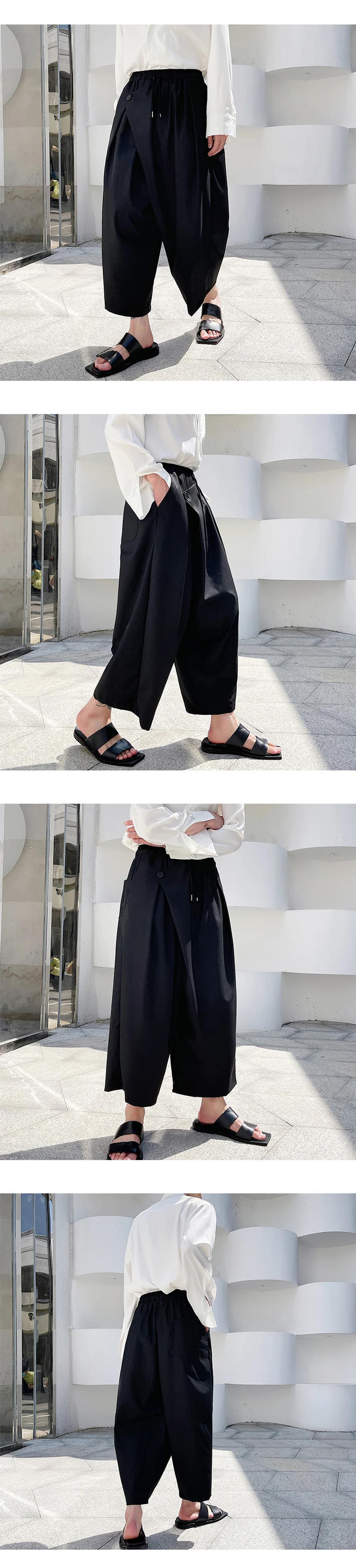 Description Picture 4 of itemMen's Wide Leg Pants Spring And Autumn New Personality Oblique Front Design Large Size Nine Points Pants