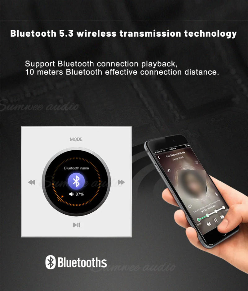 Description Picture 5 of itemHome audio 86 MINI in wall power amplifier Background music player system bluetooths sound FM control panel with ceiling speaker