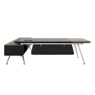 L-shaped Table Wooden Office Computer Tables  Black White Custom Steel Office Desk Table Set 200cm Personal Office Furniture