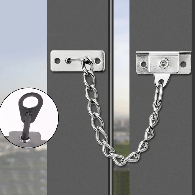 Description Picture 6 of itemStainless Steel Window Chain Lock Guard Door Restrictor Child Safety Security Chain Lock with for Key for Windows Anti T