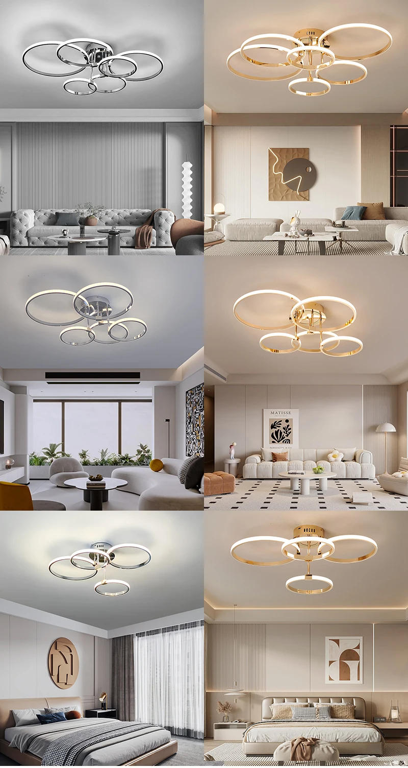 Description Picture 6 of itemModern Led Chandelier Gold/Chrome Led Ceiling Lights For Living Bedroom Kitchen 4-6 Ring Dimmable Ceiling Chandelier lustre