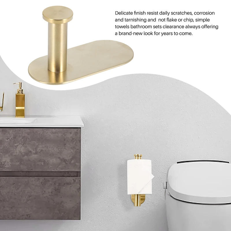 Description Picture 6 of itemWall Mounted Hand Towel Bar Rack Brushed Gold Stainless Steel Round Toilet Paper Holder Hook Hardware Accessories