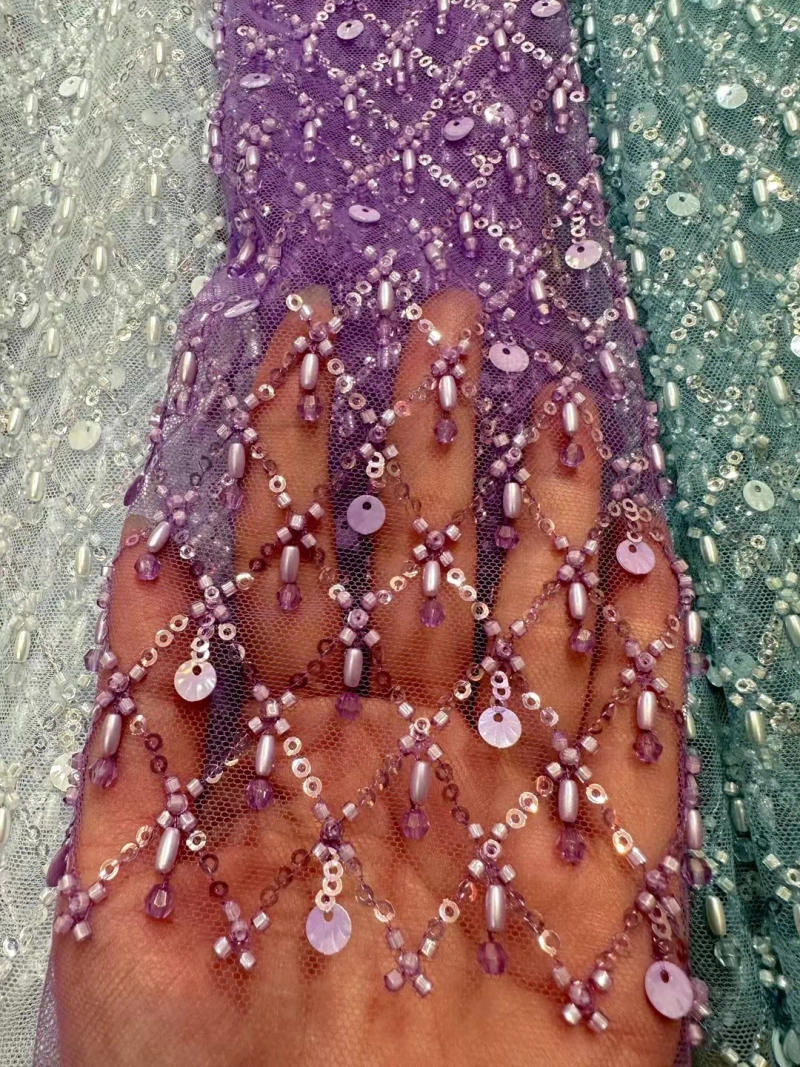 Description Picture 5 of itemElegant French sequin beaded mesh lace fabric 2024 African Nigerian mesh Sparkly wedding dress fabric