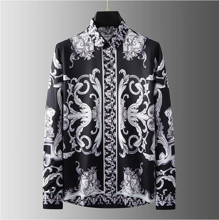 Description Picture 5 of itemLuxury Retro Palace Style Shirts Men Long Sleeve Slim Casual Shirt Business Social Formal Dress Shirts Party Tuxedo Streetwear